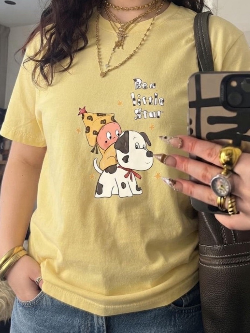 Gildan Yellow 'Be a Little Star' Cartoon Dog Graphic Tee